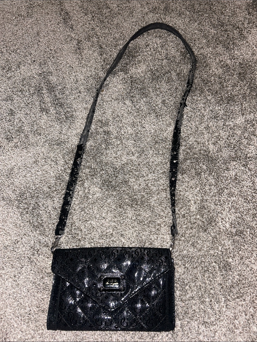 Guess Black Quilted Patent Envelope Crossbody